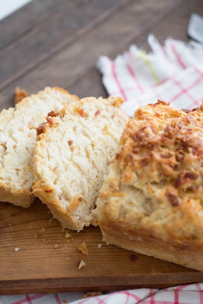 Beer bread is the perfect side for your fall soups and chilis! This bread is loaded with bacon and creamy cheddar, a perfect combination!