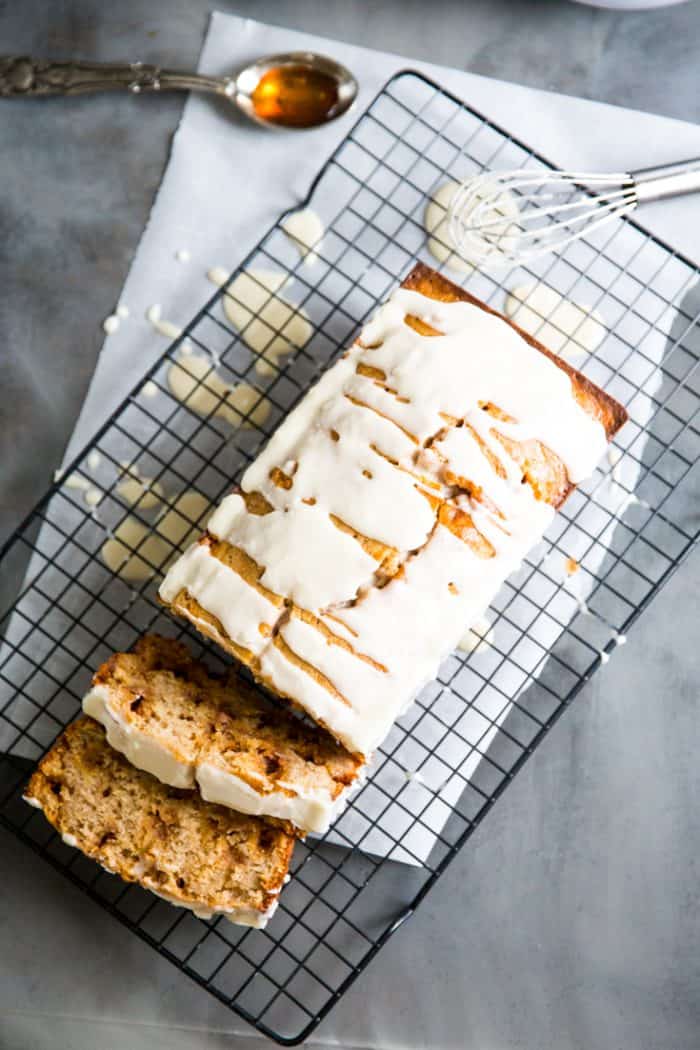 Simple banana bread loaf with two slices