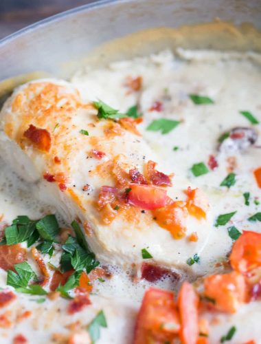 This creamy baked chicken is easy to throw together; the sauce has a special ingredient that makes it ultra creamy!