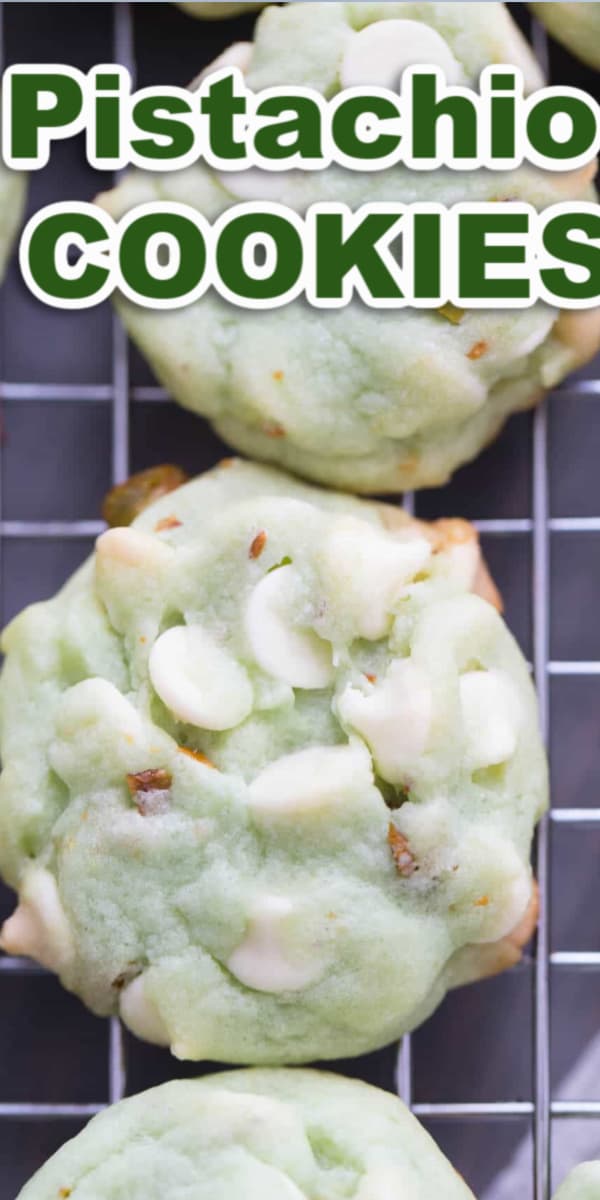 A close up of pistachio cookies on a rack