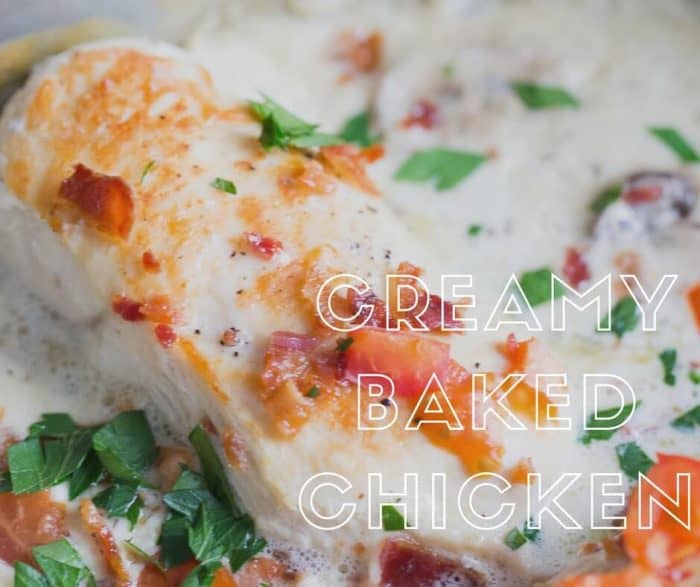 Kick your boring chicken to the curb! Try serving your family this creamy baked chicken recipe instead!