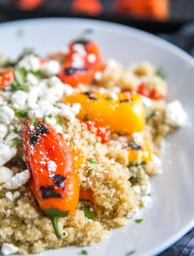 Quinoa with roasted peppers and feta