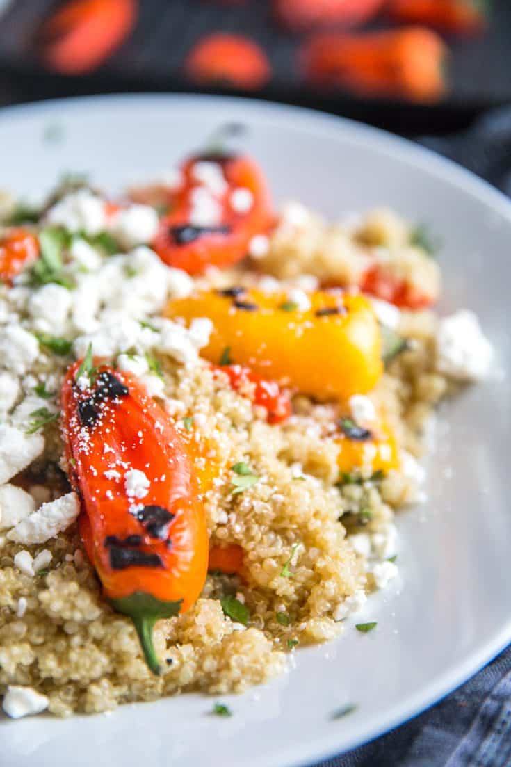 Quinoa with roasted peppers and feta