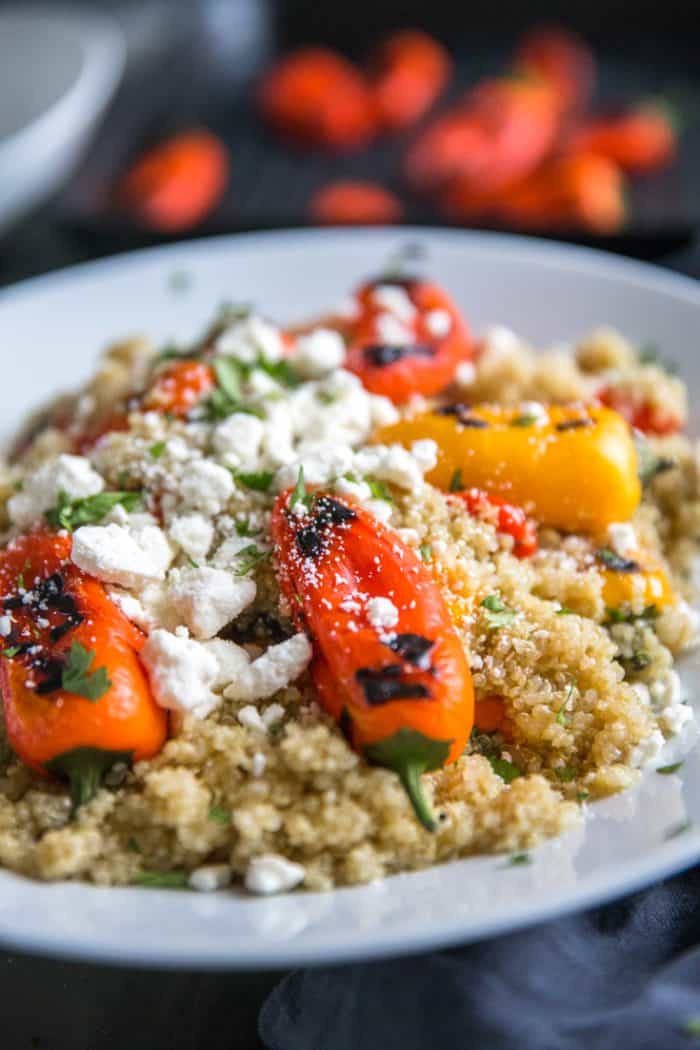 quinoa and roasted red peppers with mini peppers