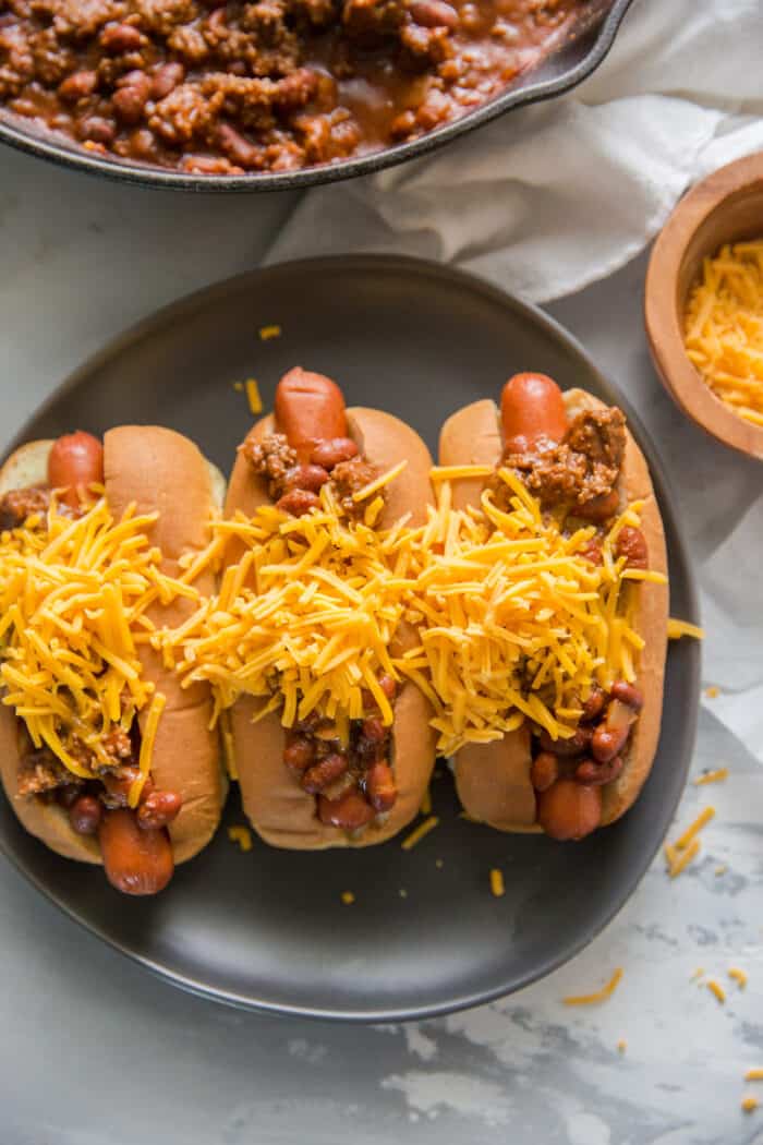 cheese topped chili dog