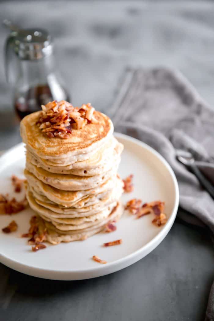 easy pancakes with chopped bacon