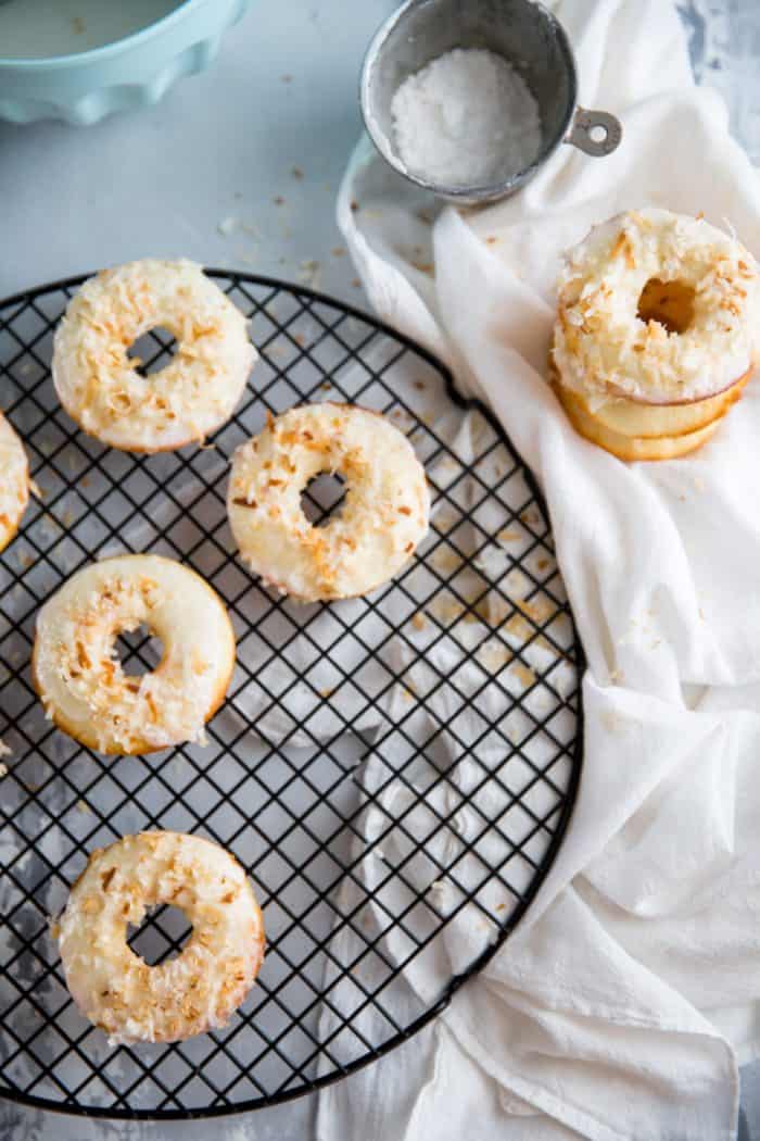 Baked donut recipe with a stack on the side