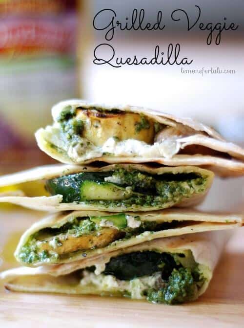 Grilled Veggie Quesadilla with creamy goat cheese and homemade pesto!