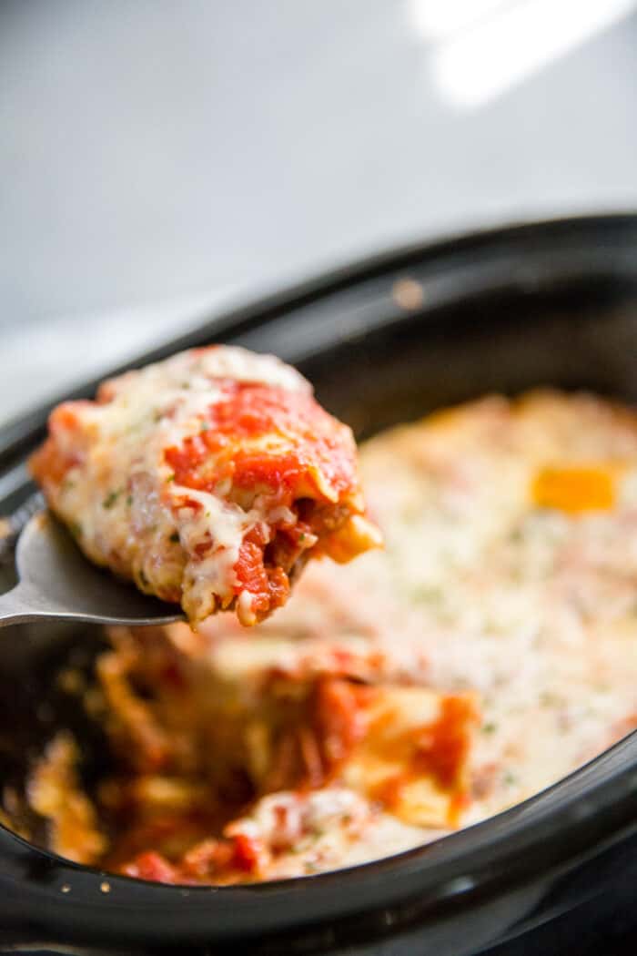 Crockpot lasagna being served