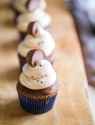 Chocolate cupcake with peanut butter frosting and peanut butter cup