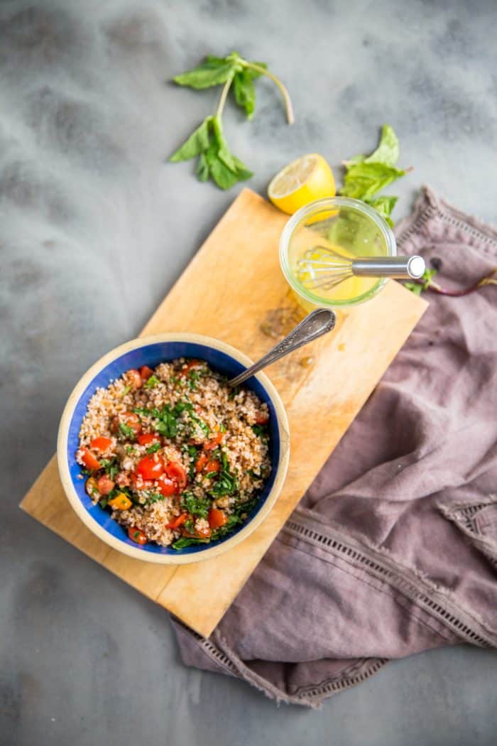 Tabbouleh on a cutting board