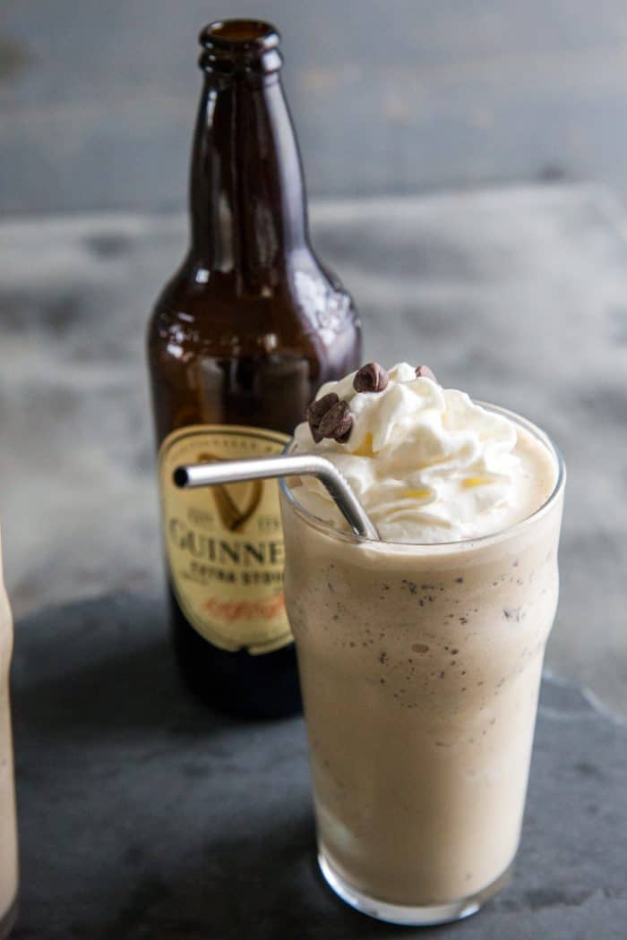 Guinness milkshake with a straw