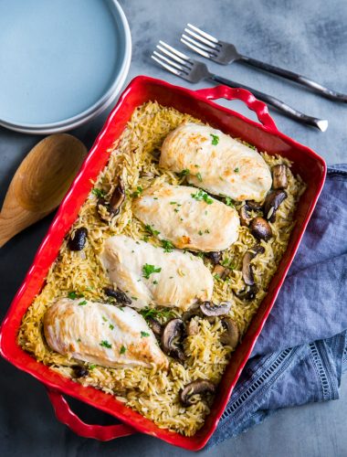 Baked chicken with orzo