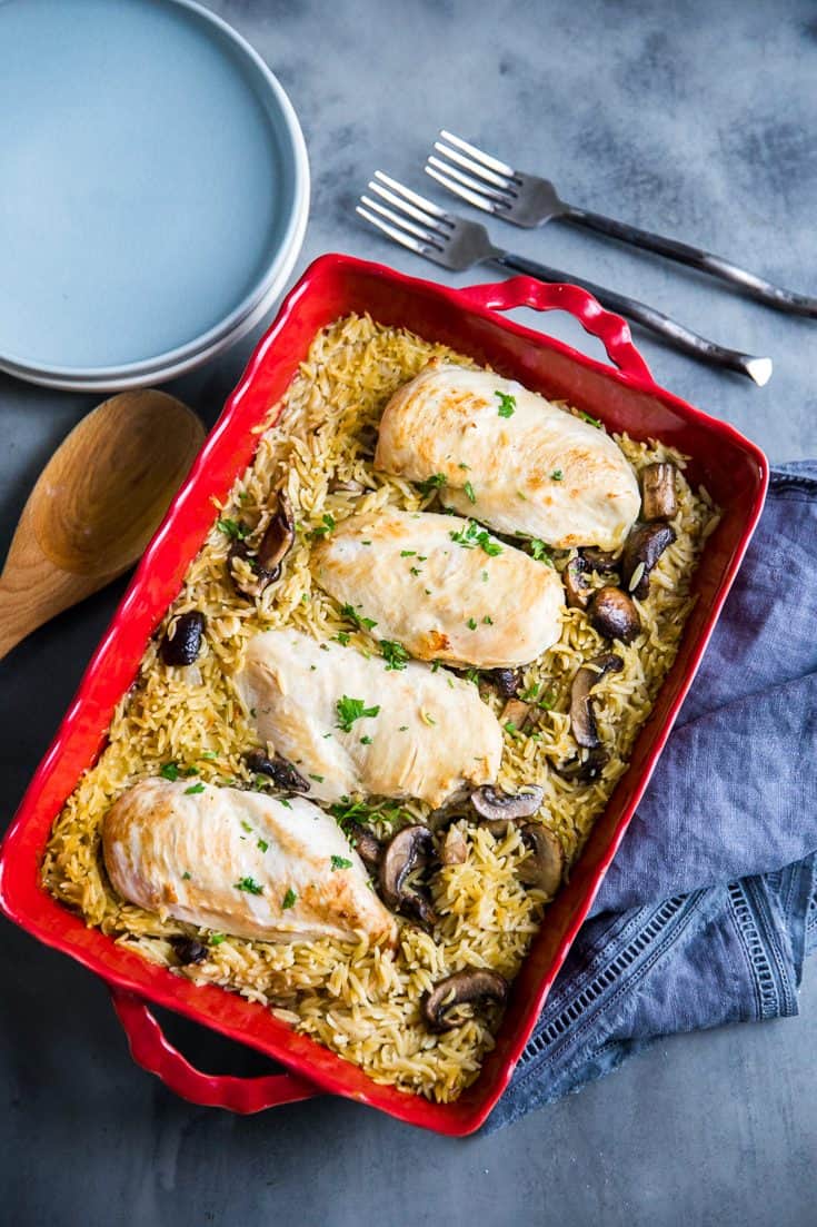 Baked chicken with orzo