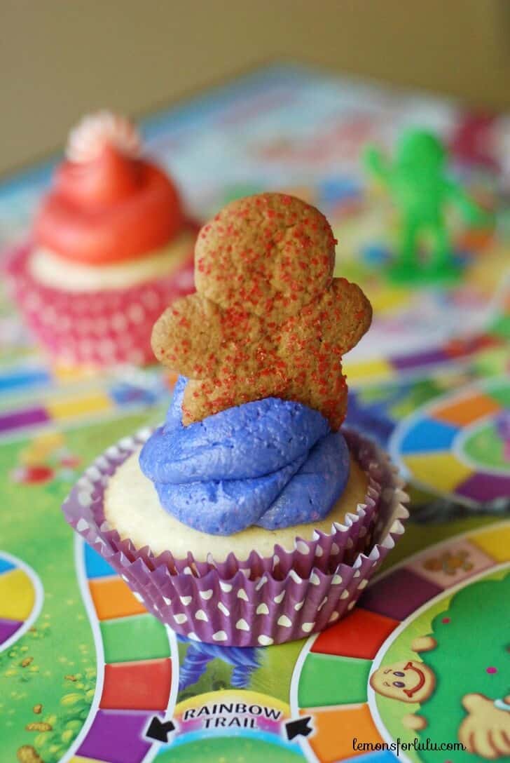 Gingerbread men on these delicious Candy Land Cupcakes.