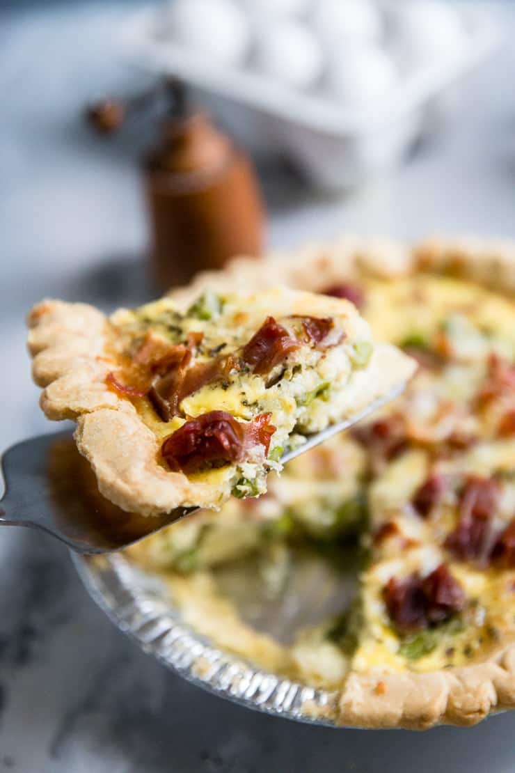 easy quiche recipe with a slice being served