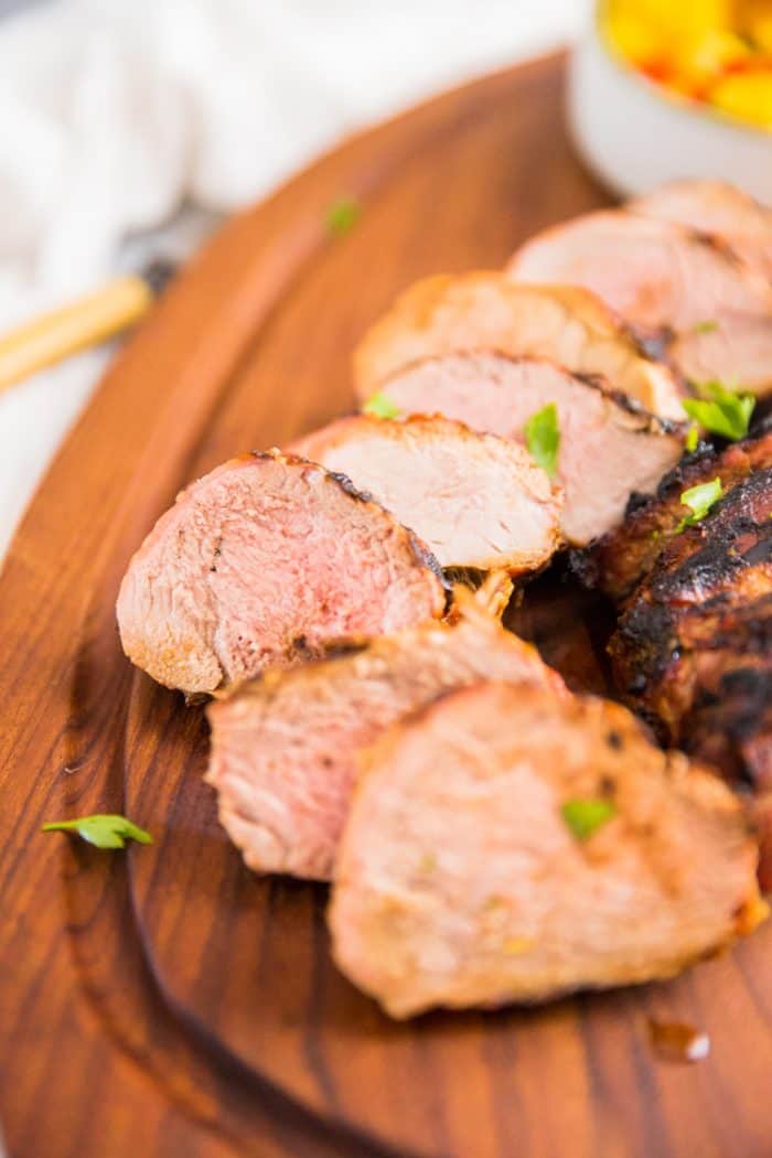 Slices of grilled pork tenderloin