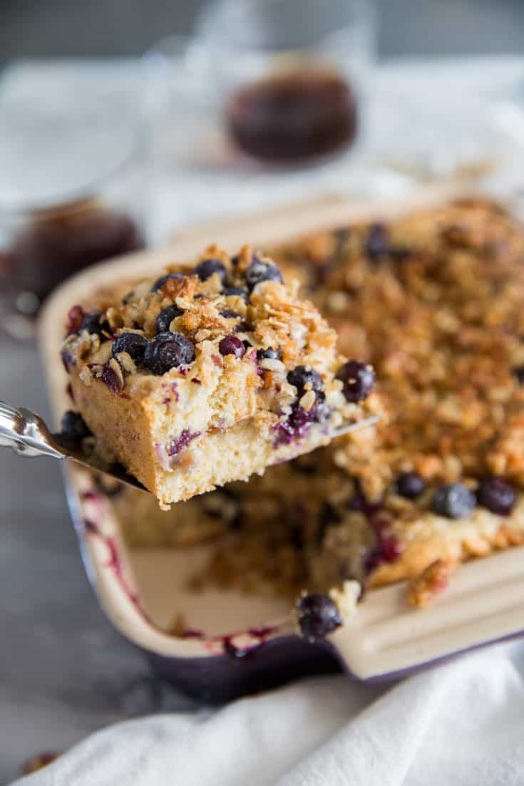 Blueberry Coffee Cake lifted out of pan