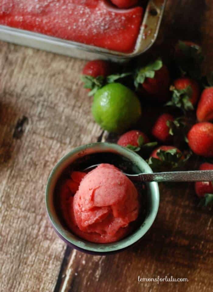 Refreshing, cool, fruity and sweet strawberry lime sorbet. www.lemonsforlul.com #WalmartProduce