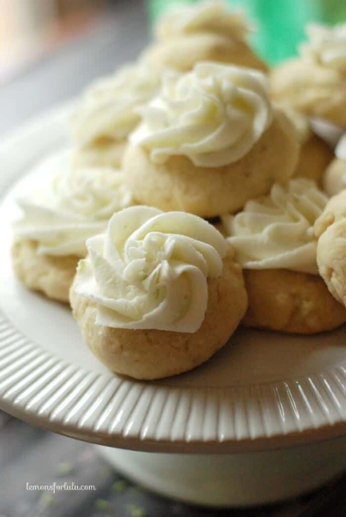 Soft sugar cookies with a fresh key lime frosting! www.lemonsforlulu.com