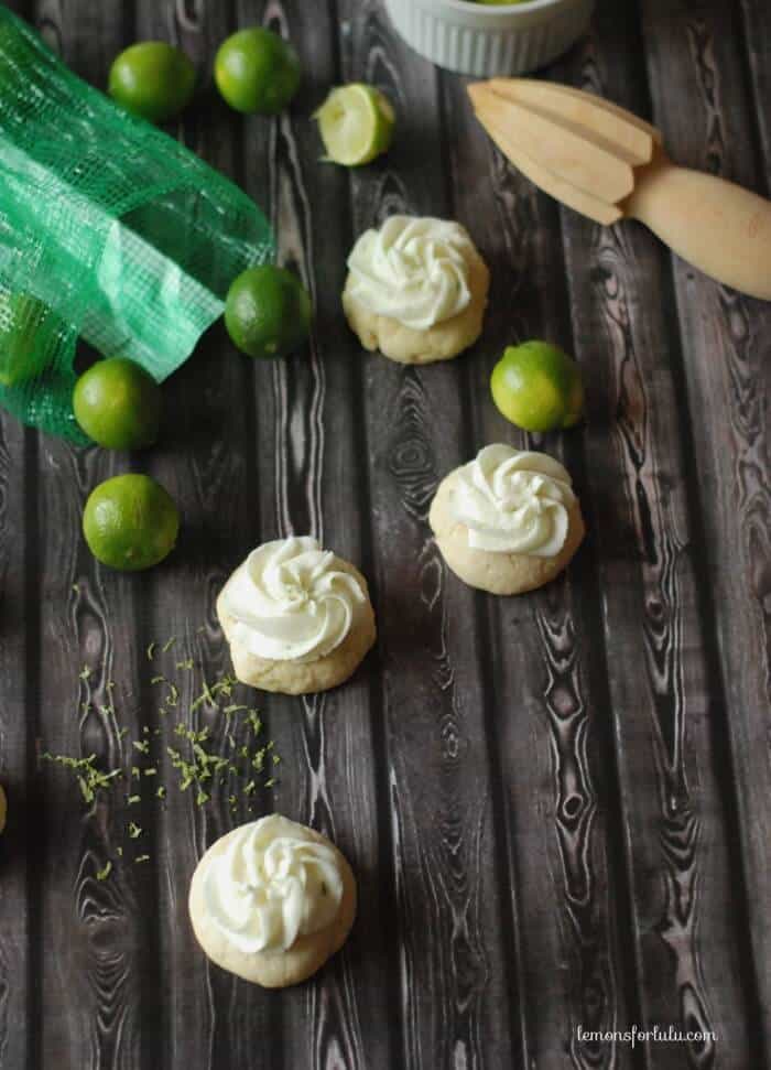 Soft sugar cookies with a tart key lime frosting! www.lemonsforlulu.com