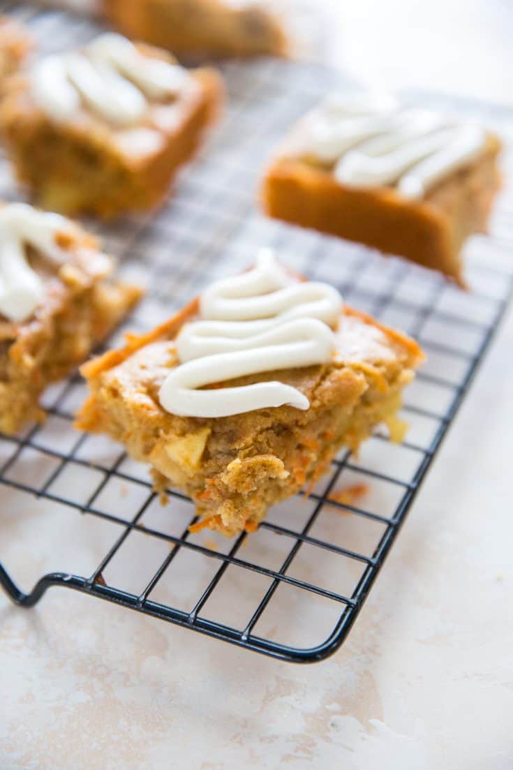 apple carrot cake bars with frosting
