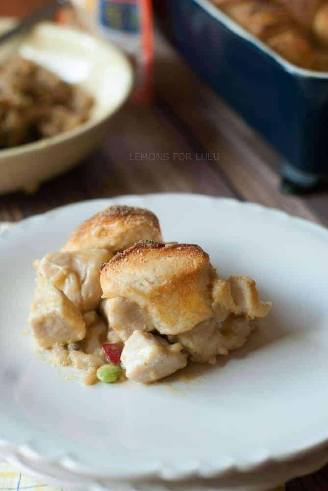 This chicken pot pie is so kid friendly and kid approved! The biscuit topping makes this chicken pot pie come tomgether quickly. It’s a great way to get kids cooking! www.lemonsforlulu.com