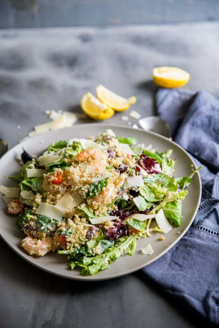 ]Shrimp Caesar salad made with quinoa 