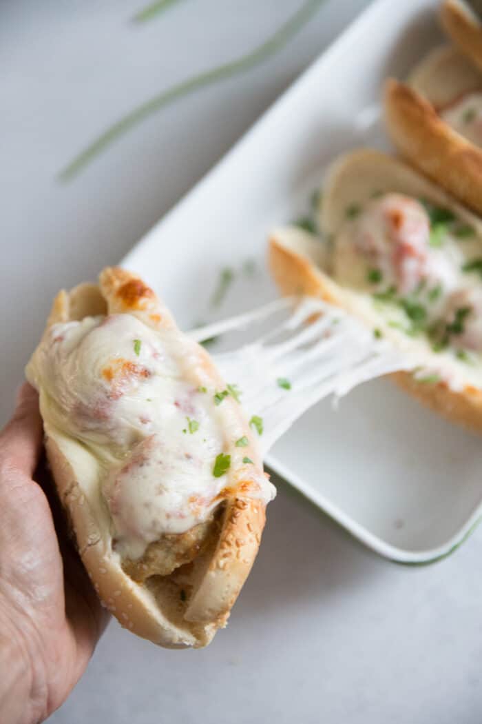 meatball sub with cheese pull