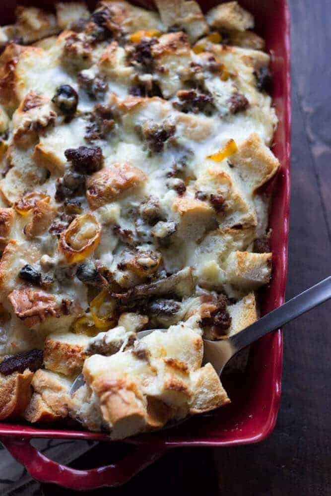 This easy strata recipe is hearty enough for any meal of the day! www.lemonsforlulu.com #pantryinsiders