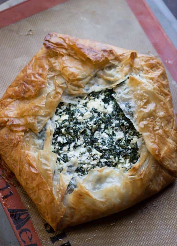 The modern day spanakopita recipe! Spinach and feta are the filling to this buttery, flakey phyllo pie. www.lemonsforlulu.com