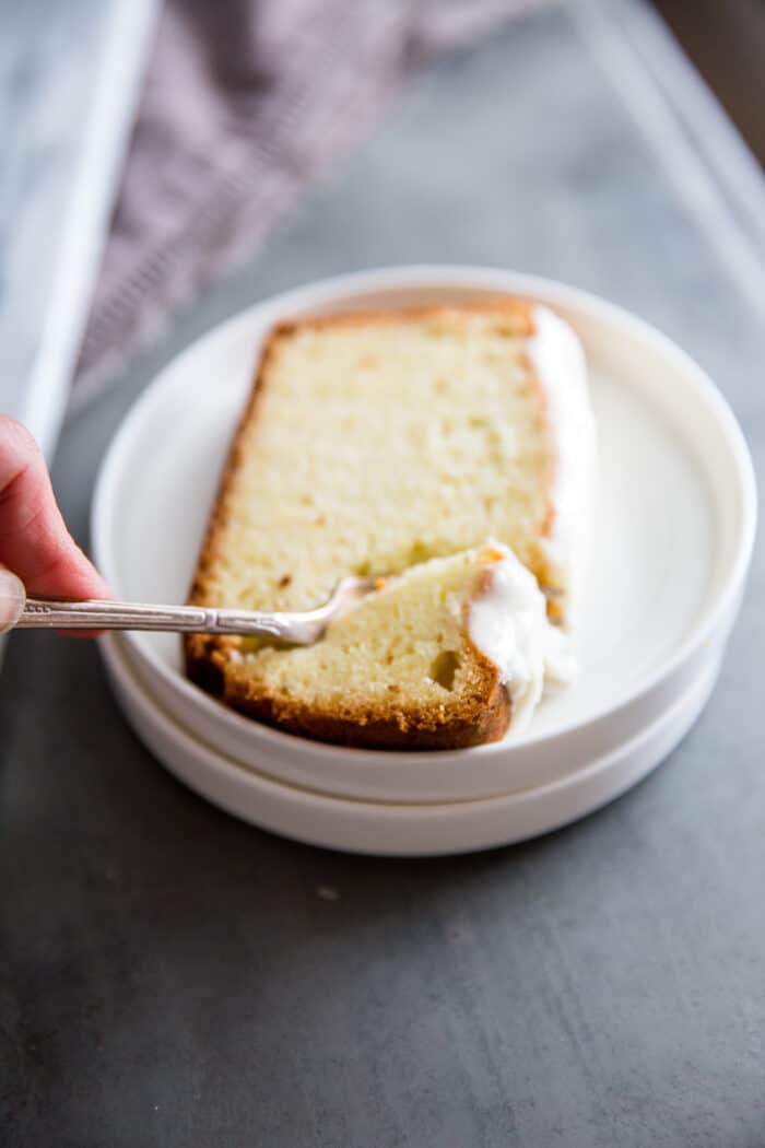 cream cheese pound cake with fork