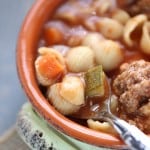 An easy vegetable soup with pasta and homemade meatballs that will have your family asking for seconds! lemonsforlulu.com