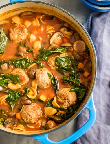 vegetable kale soup with meatballs