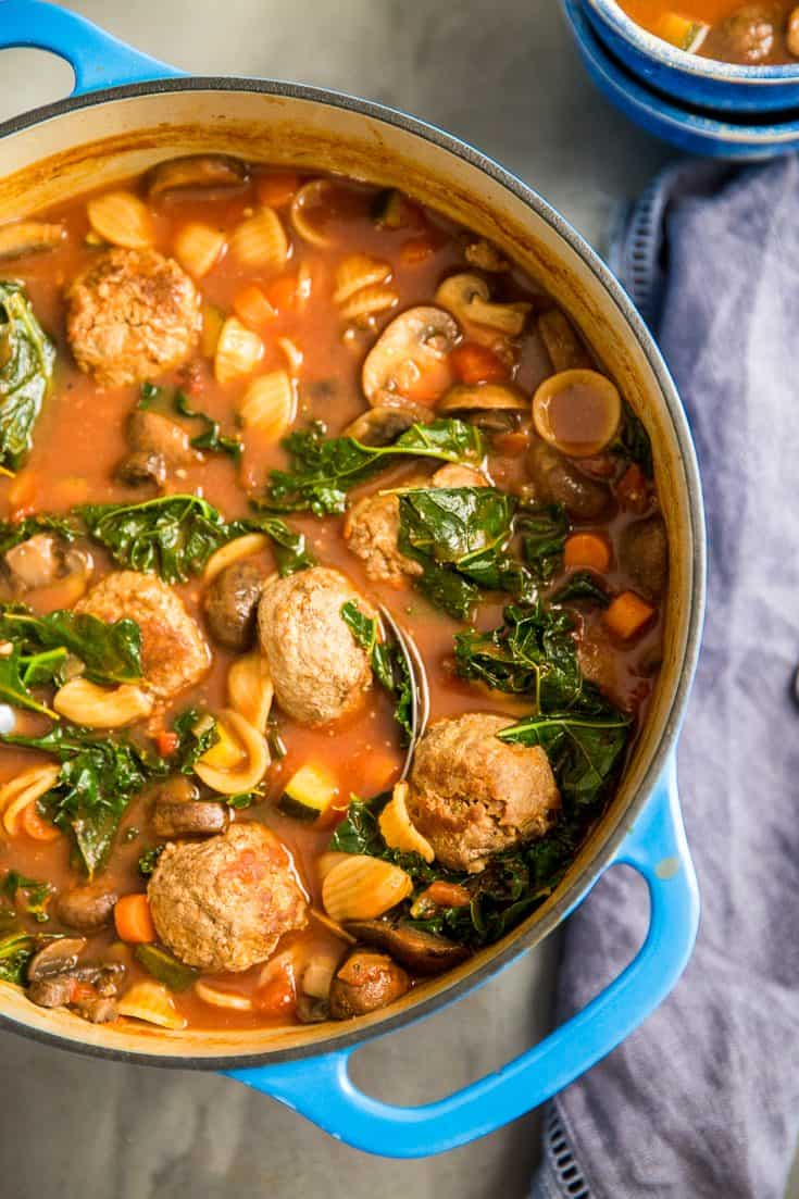 vegetable kale soup with meatballs