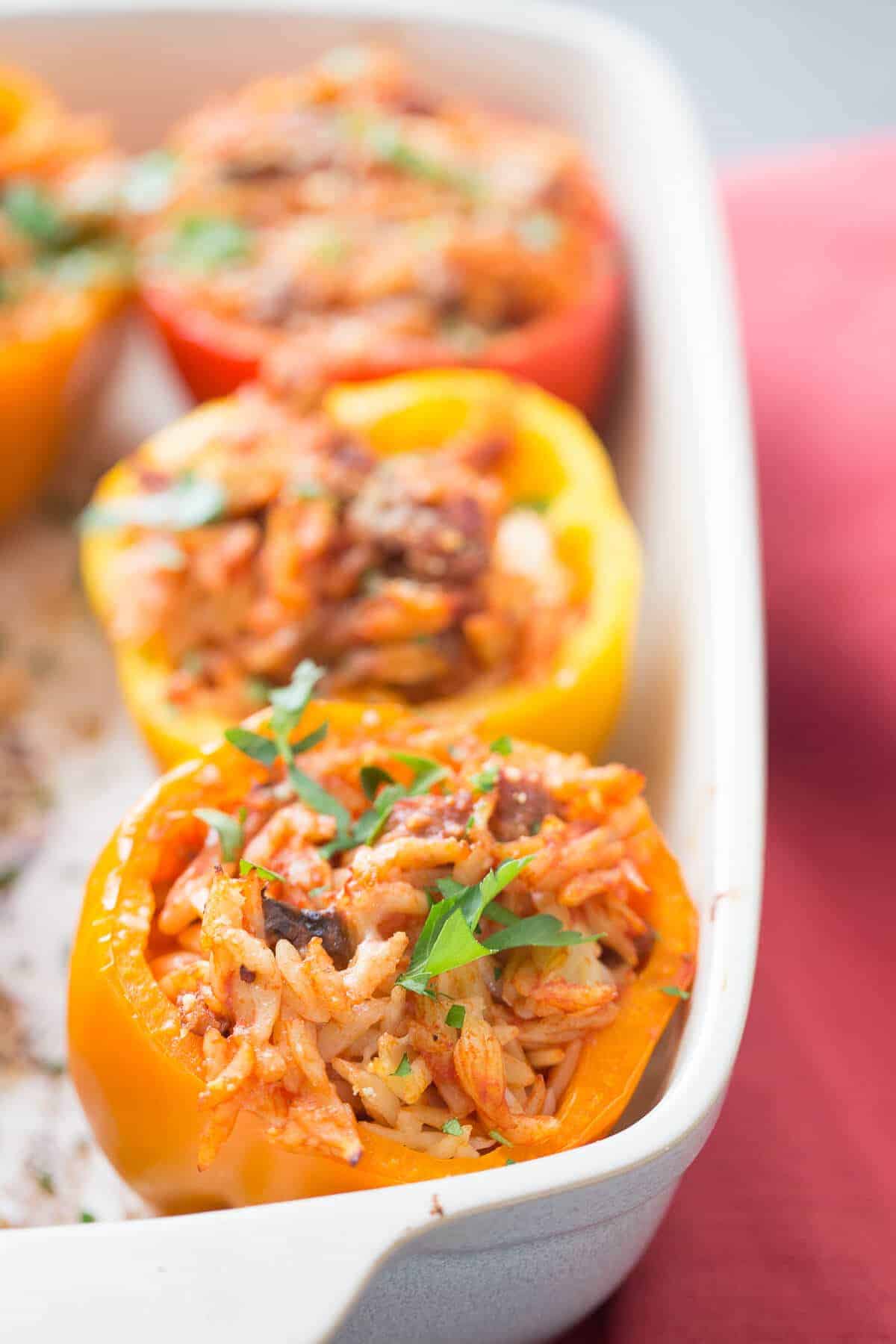 Italian stuffed pepper are going to wow your family! They are filled with sausage and pasta; everything kids love!