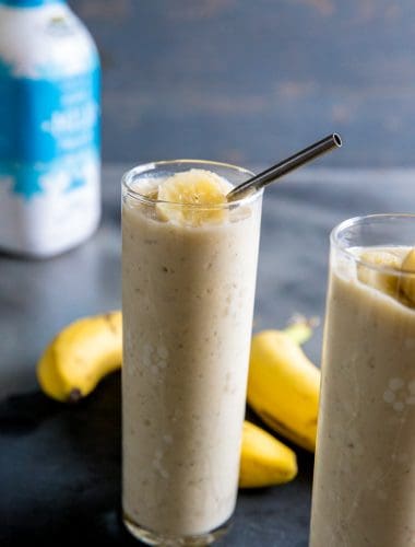 Simple Banana Smoothie with silver straws