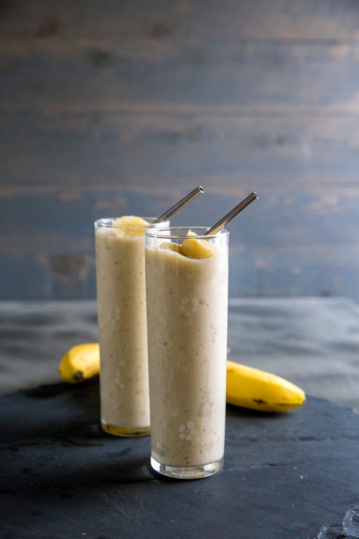 simple banana smoothie gray background