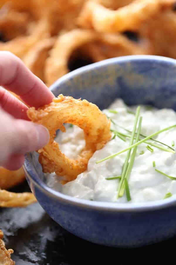 These bold bbq flavored crispy onion rings are irresistible! The blue cheese dipping sauce takes them over the edge into something extraordinary! lemonsforlulu.com