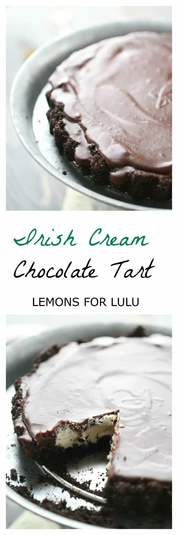 Irish Cream Mint Chocolate Tart is a chocolate lovers dream! Three heavenly layers make a dreamy, booze filled and unforgettable dessert! lemonsforlulu.com