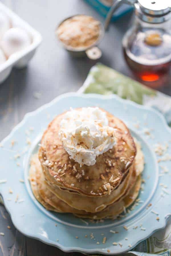 Soft, fluffy pancakes boldly flavored with the nutty taste of toasted coconut! lemonsforlulu.com