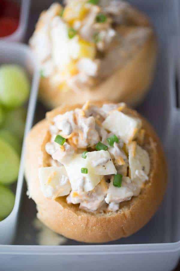This ranch chicken salad recipe has flavors everyone will love! Each bite is filled with crisp pepprs, crunchy nuts, sweet apples and cheddar cheese! lemonsforlulu.com