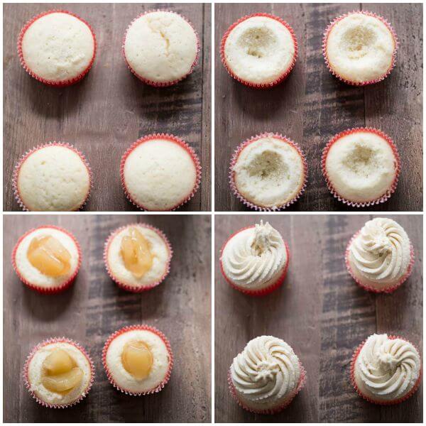 photo collage - Apple Pie filling into Apple Pie Cupcakes.