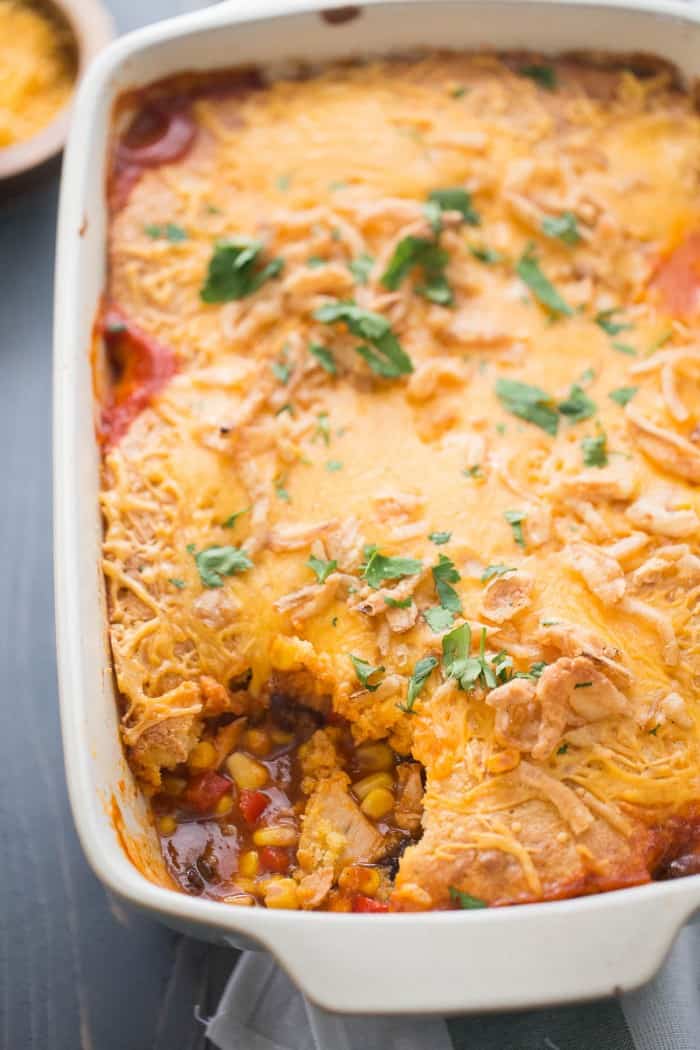 Rotisserie chicken makes this taco bake recipe easy, quick and delicious! lemonsforlulu.com