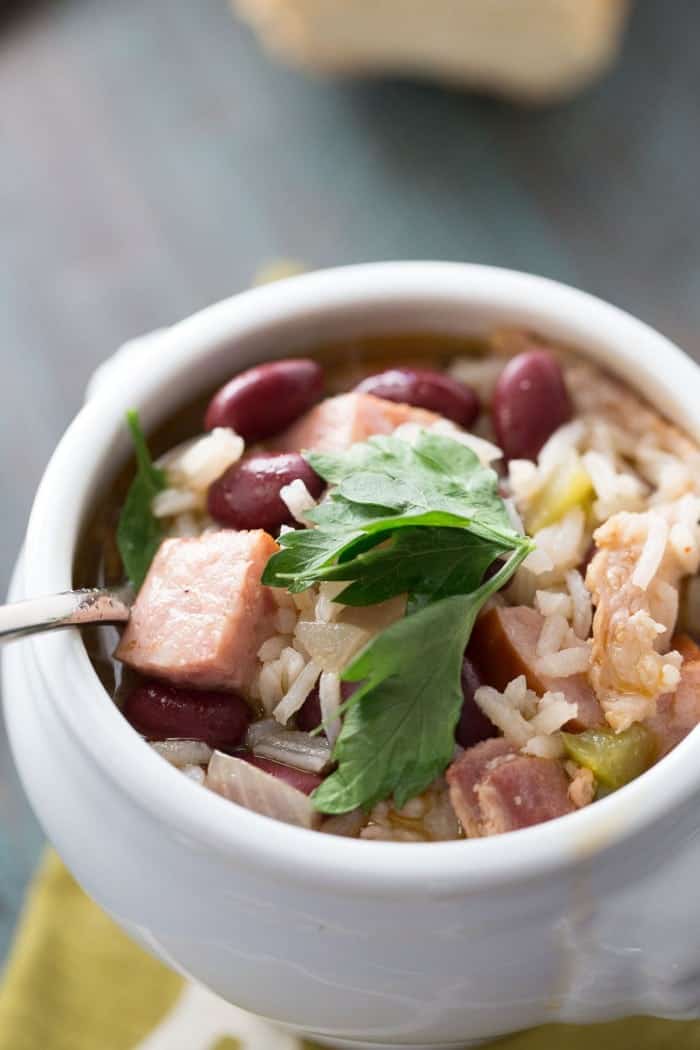 This hearty and satisfying soup has lots of rice, red beans, bacon and andouille sausage! How delicious does that sound? lemonsforlulu.com