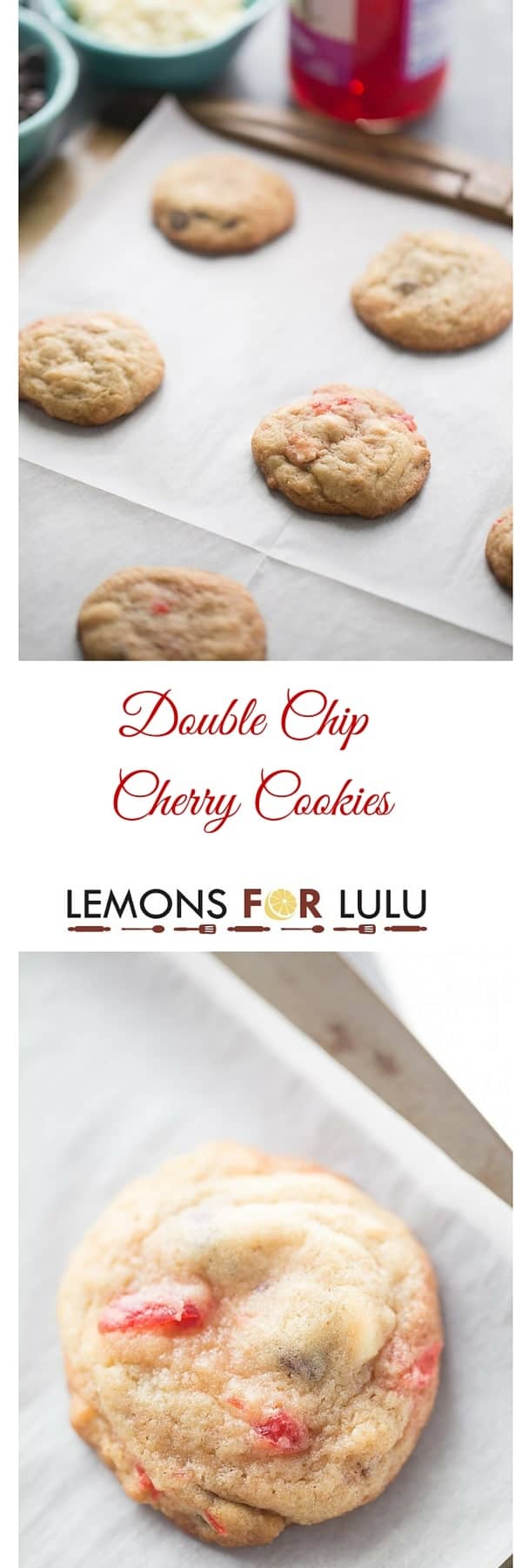 What's better than cookies? Double chocolate chip cookies! Each bite of these cookies is filled with creamy white chocolate and rich semi-sweet chocolate! Maraschino cherries make this cookie recipe taste extra special and fun! lemonsforlulu.com