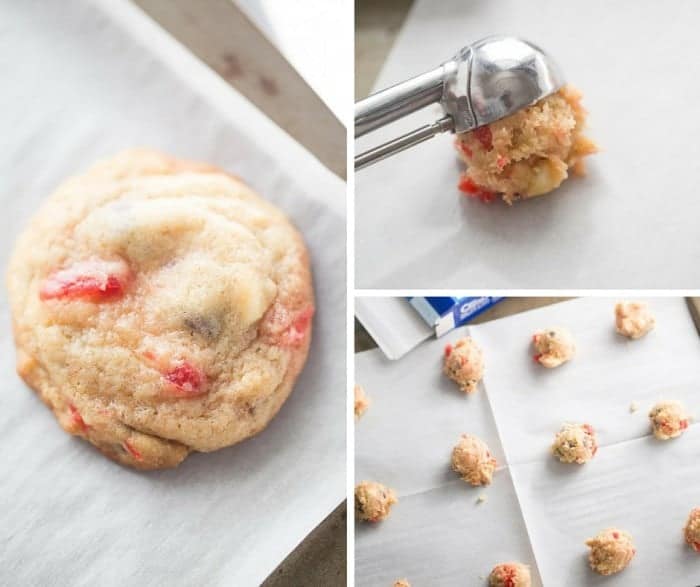 Double chocolate chip cookies with both white and semi-sweet chocolate as well as extra sweet maraschino cherries! lemonsforlulu.com