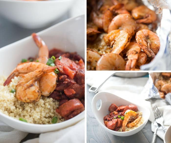 Here's a new spin on red bean and rice! Quinoa is topped with red beans, sausage and oven baked Cajun shrimp! lemonsforlulu.com