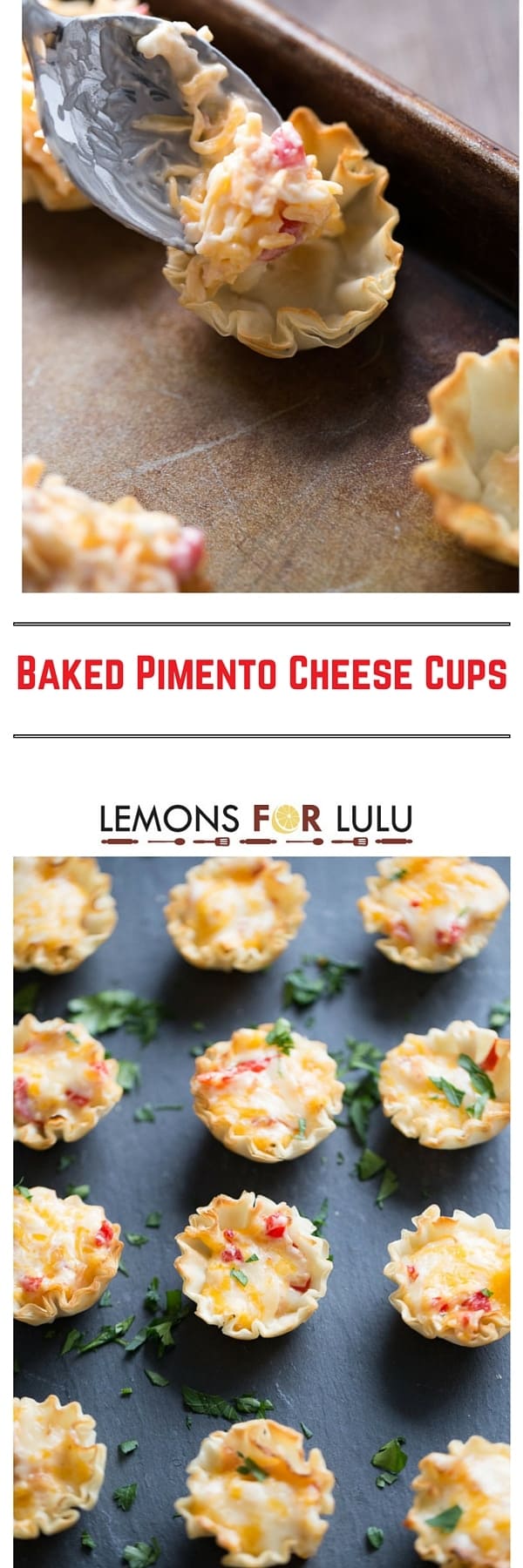This appetizer starts with fillo shells that are filled with an easy pimento cheese recipe then baked until hot and bubbly! These little bites are irresistible!