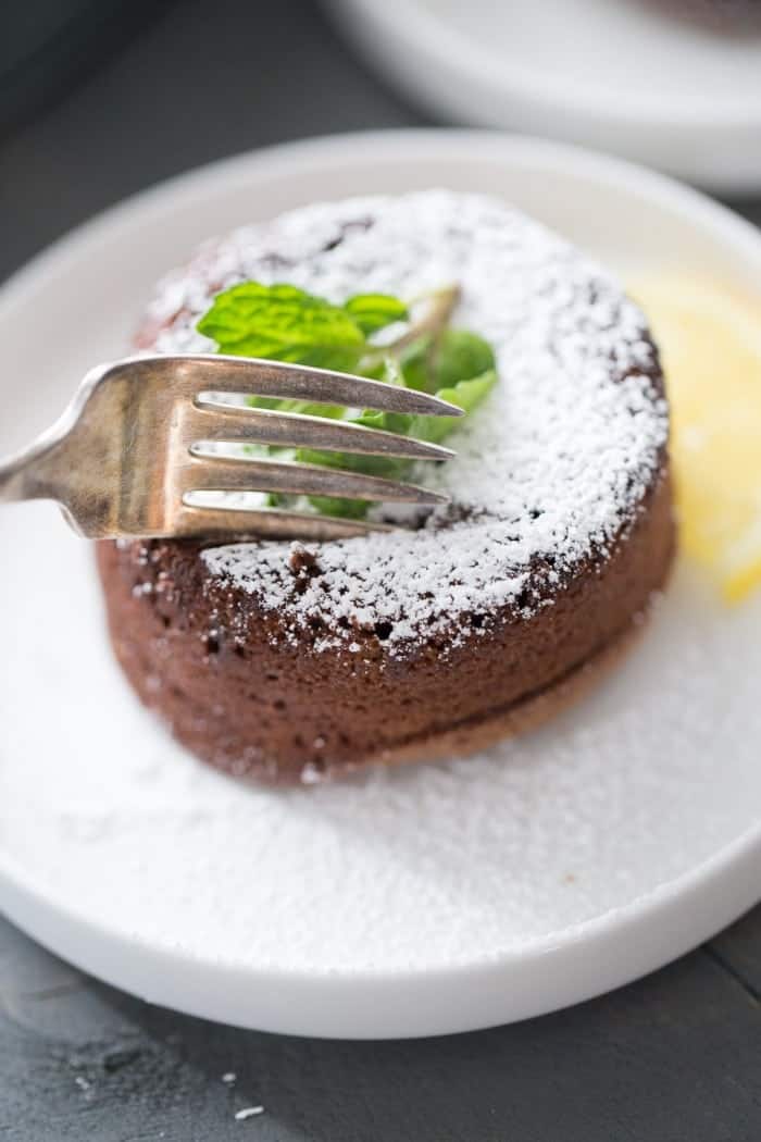 This is such a simple molten chocolate lava cake recipe! It’s soft and tender on the outside but fudgy in the mint and has just a hint of lemon!